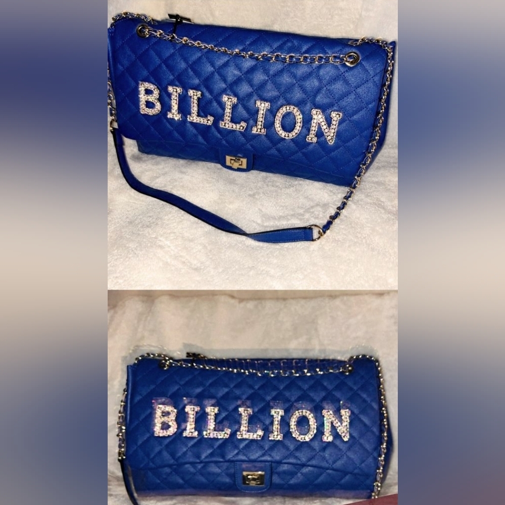 5/$50 Women's Billion Quilted Messenger Bag Royal Blue & Gold Hardware Sz. M